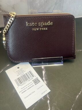 Kate Spade New York Cameron Medium L-Zip Card Holder in the color cherrywood NWT